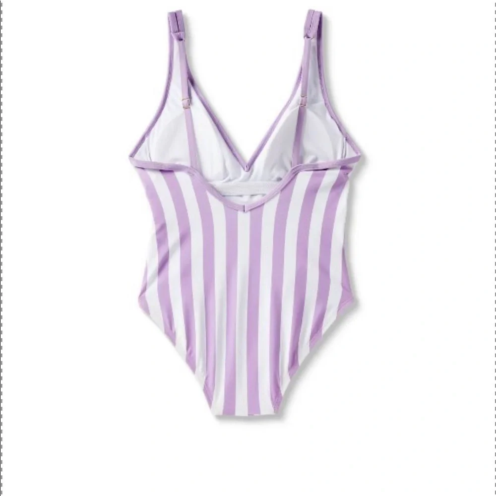New Kona Sol 14W Lavender Purple Striped Retro Swimsuit- One Piece NWT